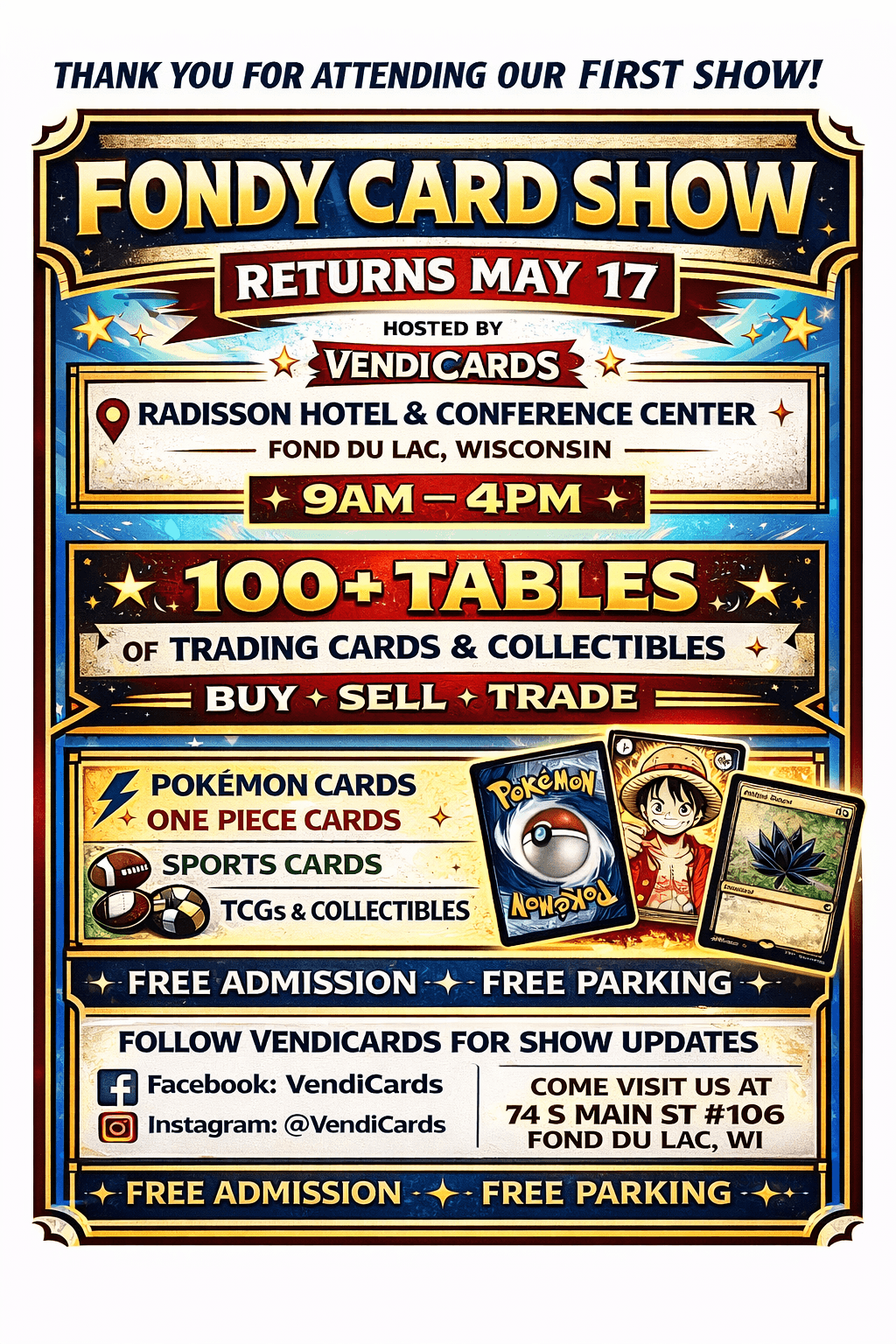 Fondy Card Show Event Poster - Sunday May 17th, 2026 at Radisson Hotel Fond du Lac - Trading Cards & Collectibles