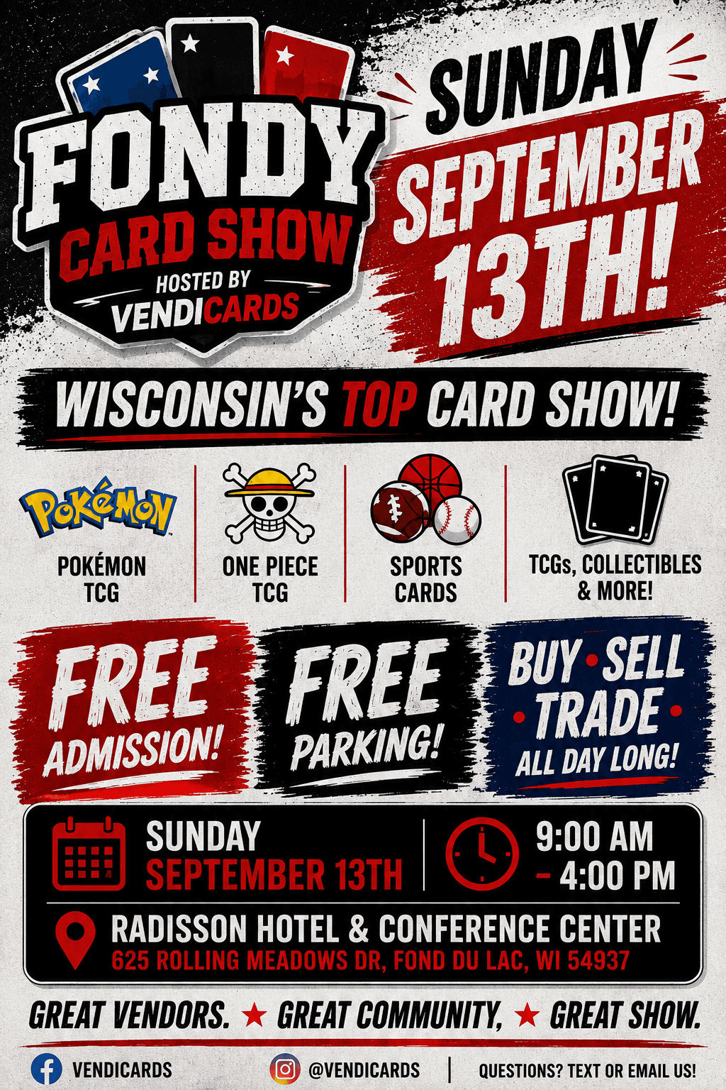 Fondy Card Show Event Poster - Sunday September 13th, 2026 at Radisson Hotel Fond du Lac - Trading Cards & Collectibles