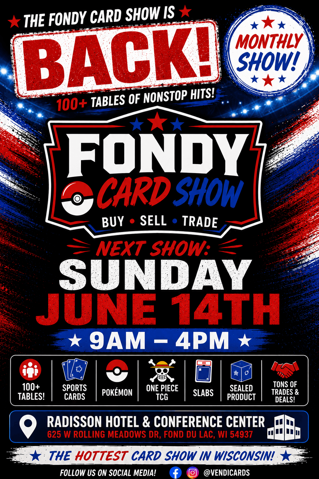 Fondy Card Show Event Poster - Sunday June 14th, 2026 at Radisson Hotel Fond du Lac - Trading Cards & Collectibles